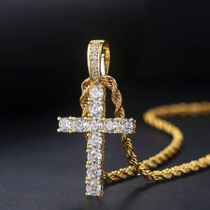 Hiphop Cross Pendant Necklace For Women Jewelry Female Statement Men Iced Out Chain Wholesale Gold Color Homme Jewellery HP003