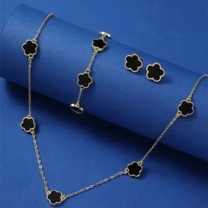 Lucky Five-petal Flower Five-leaf Clover Bracelet Earrings Necklace Three-piece set for woman