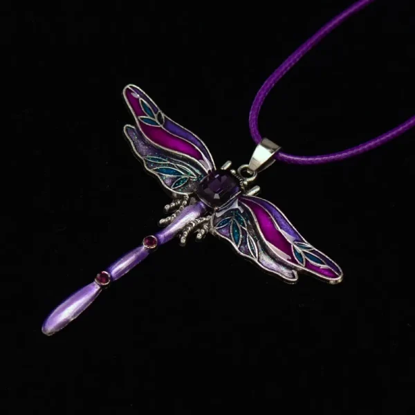 Dragonfly Silk Ribbon Necklace with Crystal Creative Metal Insect Butterfly Pendant Necklace for Women - Image 4