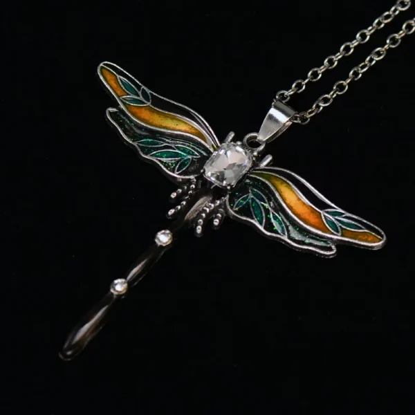 Dragonfly Silk Ribbon Necklace with Crystal Creative Metal Insect Butterfly Pendant Necklace for Women - Image 2
