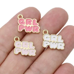 10Pcs Gold Plated Enamel Girl Power Charms Pendant for Jewelry Making Earrings Bracelet Necklace Accessories DIY