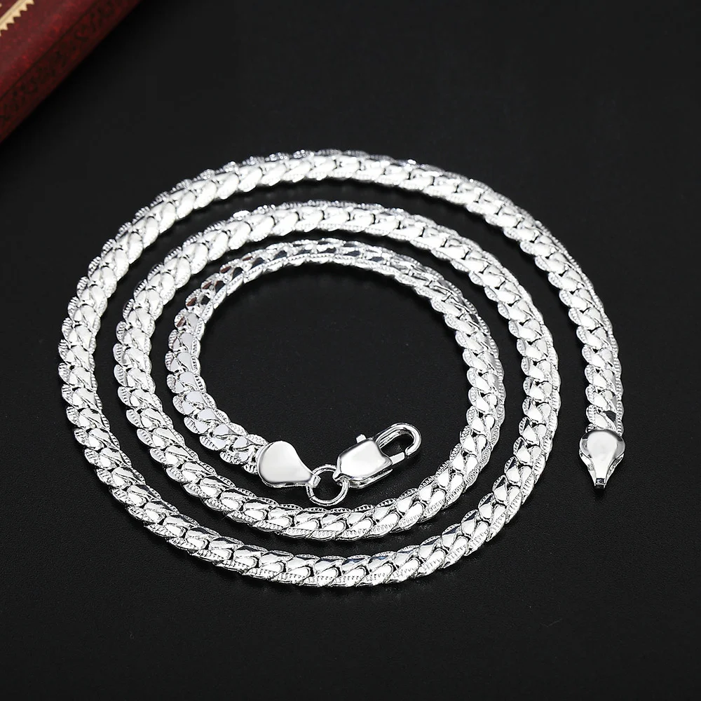 925 Sterling Silver Christmas Gifts European Style 6MM Flat Chain Necklace Bracelets Fashion for Women Jewelry Set - Image 3