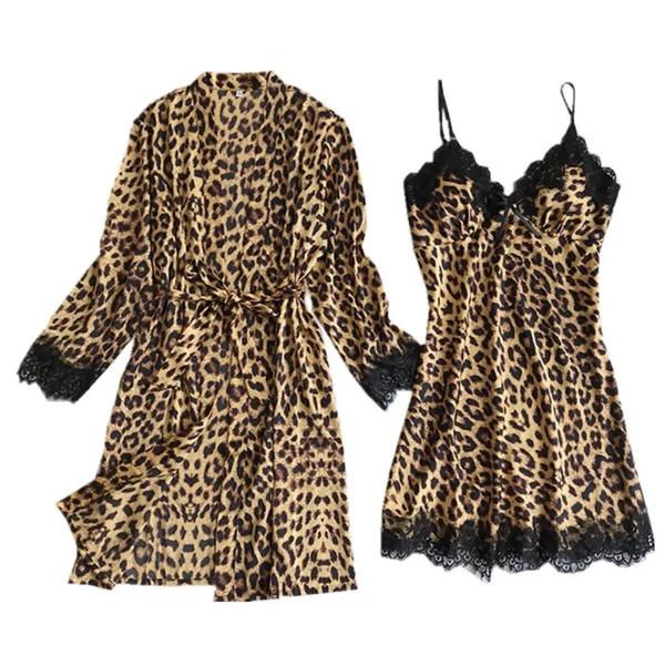 Sexy Leopard Printed Intimates Wireless Rimless Pajamas Lace Night Dress Silk Underwear Sleepwear No Pad Lingerie - Image 3