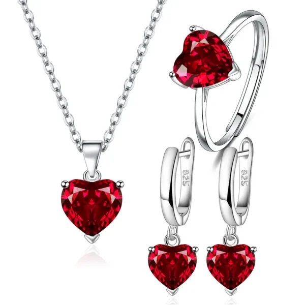 925 Sterling Silver Jewelry Sets For Women Heart Zircon Ring Earrings Necklace - Image 2