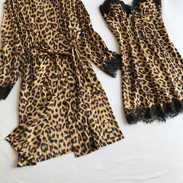 Sexy Leopard Printed Intimates Wireless Rimless Pajamas Lace Night Dress Silk Underwear Sleepwear No Pad Lingerie - Image 4
