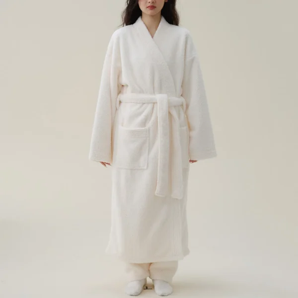 Women's Fleece Plush Kimono Robe Pajamas Lengthened Thick Fashion Winter Flannel Bathrobe Comfortable And Thick Sleepwear Robe - Image 5
