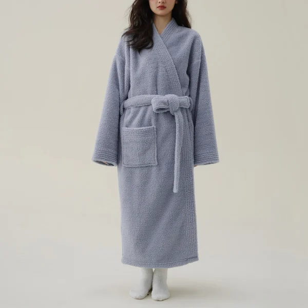 Women's Fleece Plush Kimono Robe Pajamas Lengthened Thick Fashion Winter Flannel Bathrobe Comfortable And Thick Sleepwear Robe - Image 4