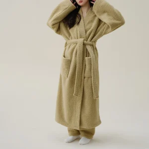Women's Fleece Plush Kimono Robe Pajamas Lengthened Thick Fashion Winter Flannel Bathrobe Comfortable And Thick Sleepwear Robe