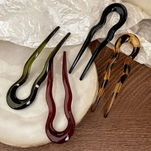 U-Shaped Hair Fork Fashion Tortoiseshell Acetate Acrylic Hairpin Geometric Design Headwear Hair Sticks