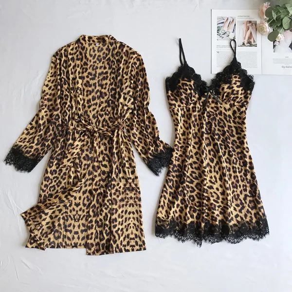 Sexy Leopard Printed Intimates Wireless Rimless Pajamas Lace Night Dress Silk Underwear Sleepwear No Pad Lingerie - Image 5