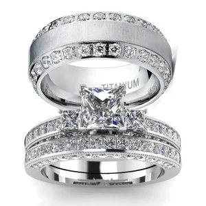 Couple Rings For Women White Rhinestones Zirconia Rings Set Simple CZ Stainless Steel Men Ring Wedding Jewelry For Lovers