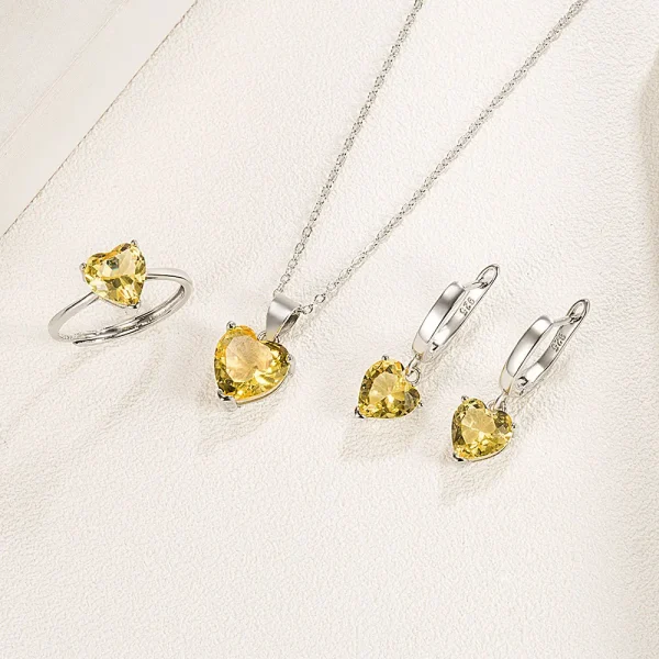 925 Sterling Silver Jewelry Sets For Women Heart Zircon Ring Earrings Necklace - Image 5