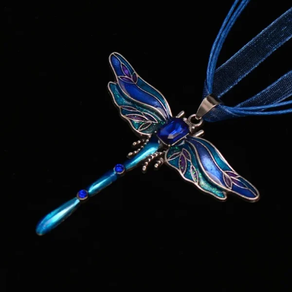 Dragonfly Silk Ribbon Necklace with Crystal Creative Metal Insect Butterfly Pendant Necklace for Women - Image 3