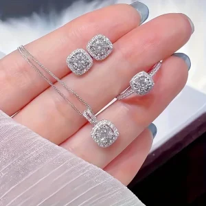 1PC Luxury Cube Jewelry Set, Women's Elegant Necklace, Earrings & Ring Set