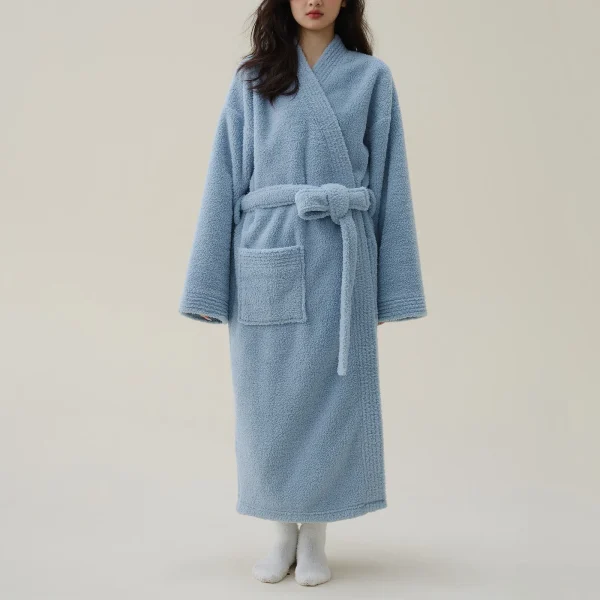 Women's Fleece Plush Kimono Robe Pajamas Lengthened Thick Fashion Winter Flannel Bathrobe Comfortable And Thick Sleepwear Robe - Image 2