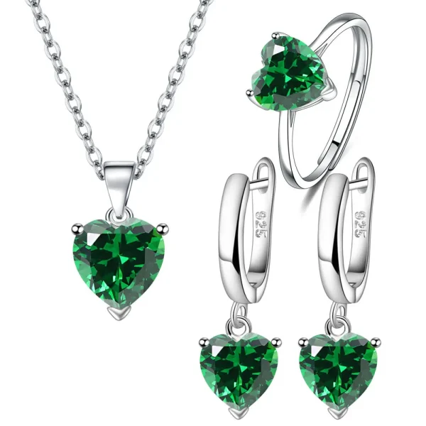 925 Sterling Silver Jewelry Sets For Women Heart Zircon Ring Earrings Necklace - Image 3