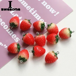 10Pcs Resin Imitation Fruit Pendants Strawberry Charms for Jewelry Making DIY Earrings Bracelet