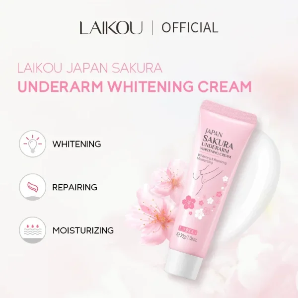 Laikou Sakura Underarm Cream Knee Buttocks Dark Skin Improve Melanin Pigmentation Korean Skin Care Product 30g - Image 5